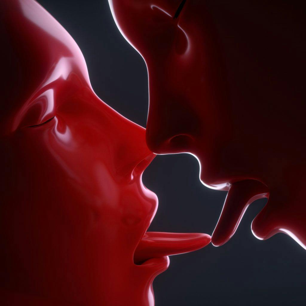 Two graphics of people with their tongues touching