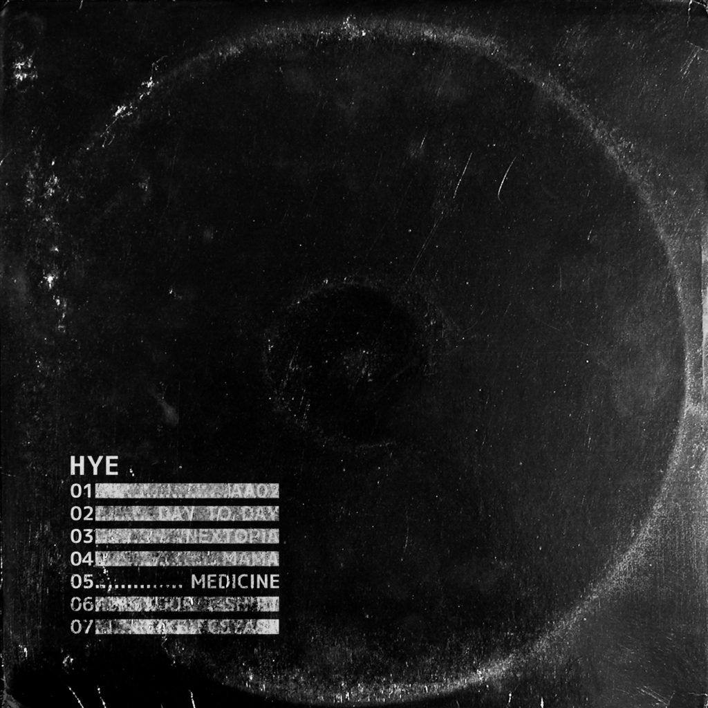 Black background with a faded circle and text that says "HYE" listing numbers 1-7