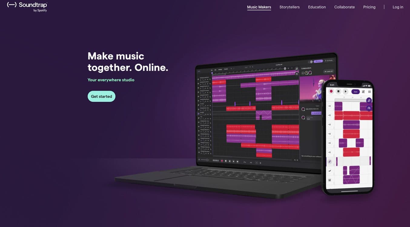 Soundtrap homepage on web