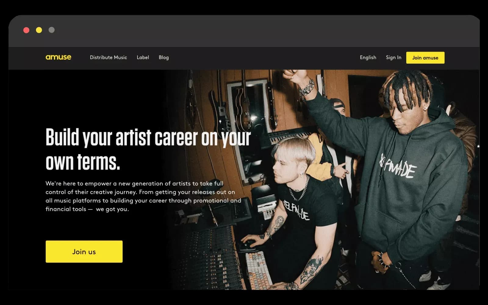 Amuse.io homepage on web