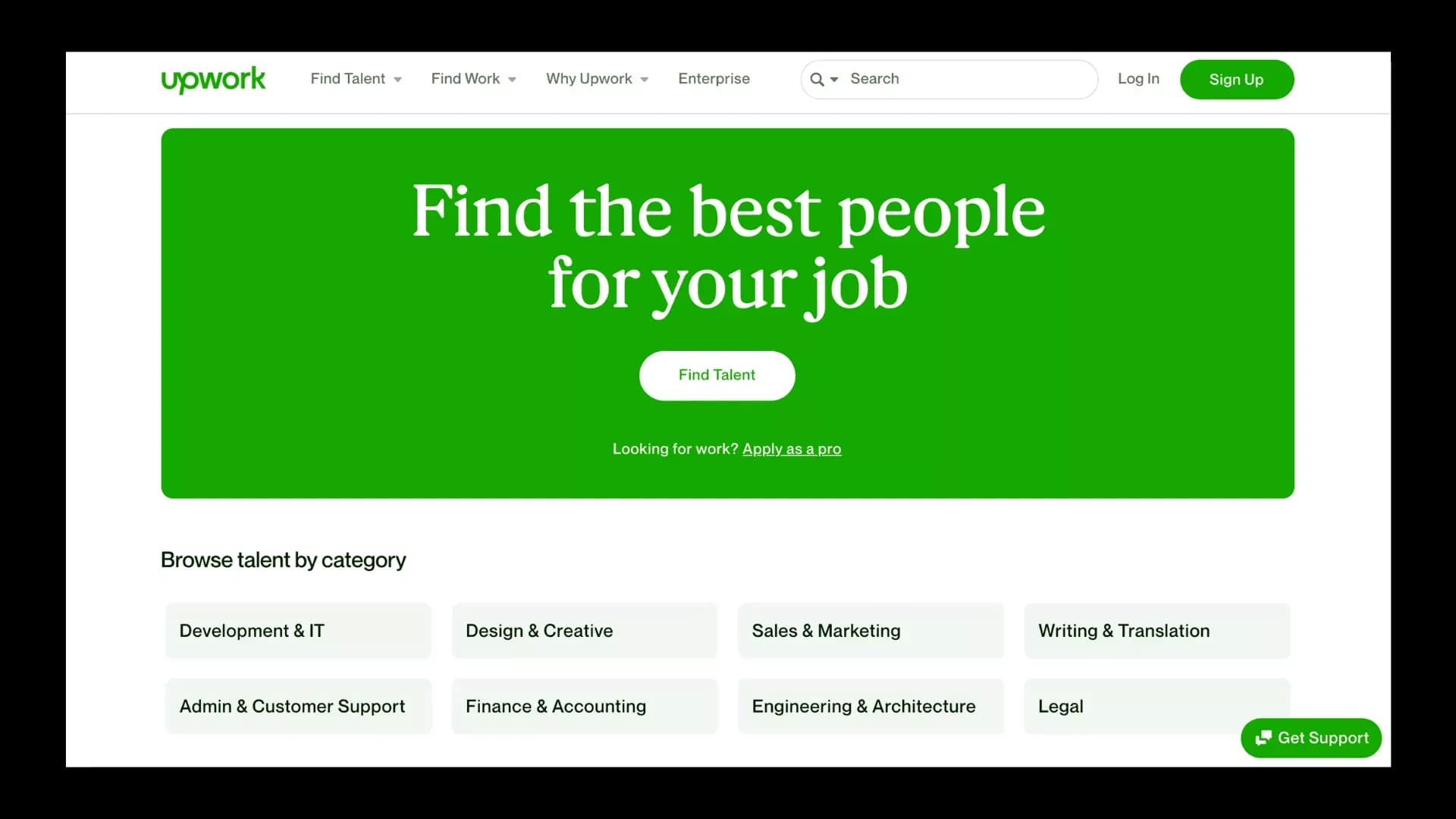 Screenshot of Upwork homepage