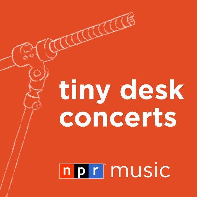 Orange background with the title "tiny desk concerts" and "npr music""