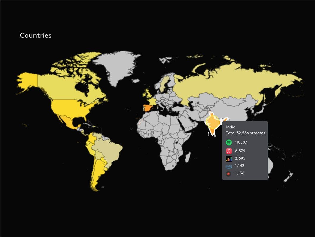 A world maps showing where all audiences are tuning in from