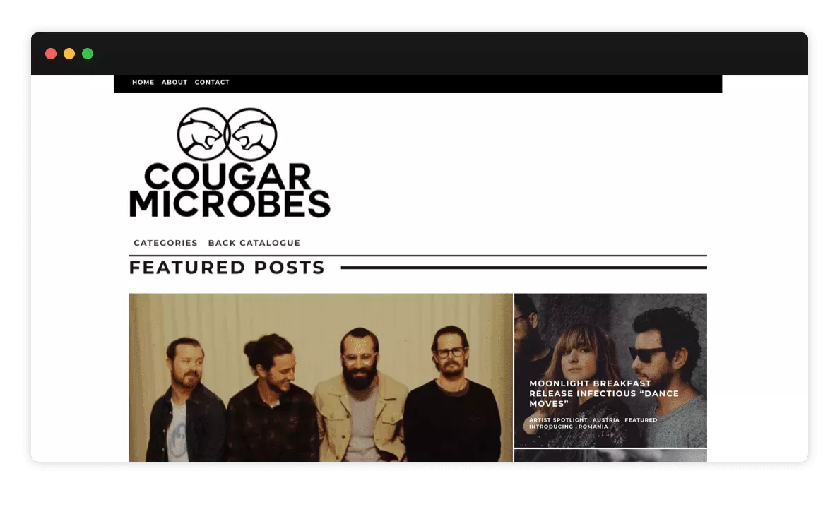Screenshot of Cougar Micbrobes homepage with white and black background