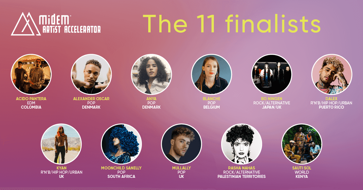 Screenshot of Midem's 11 finalists