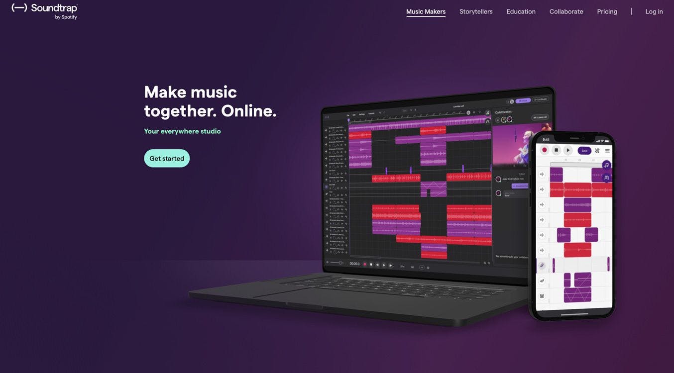 Soundtrap homepage on web