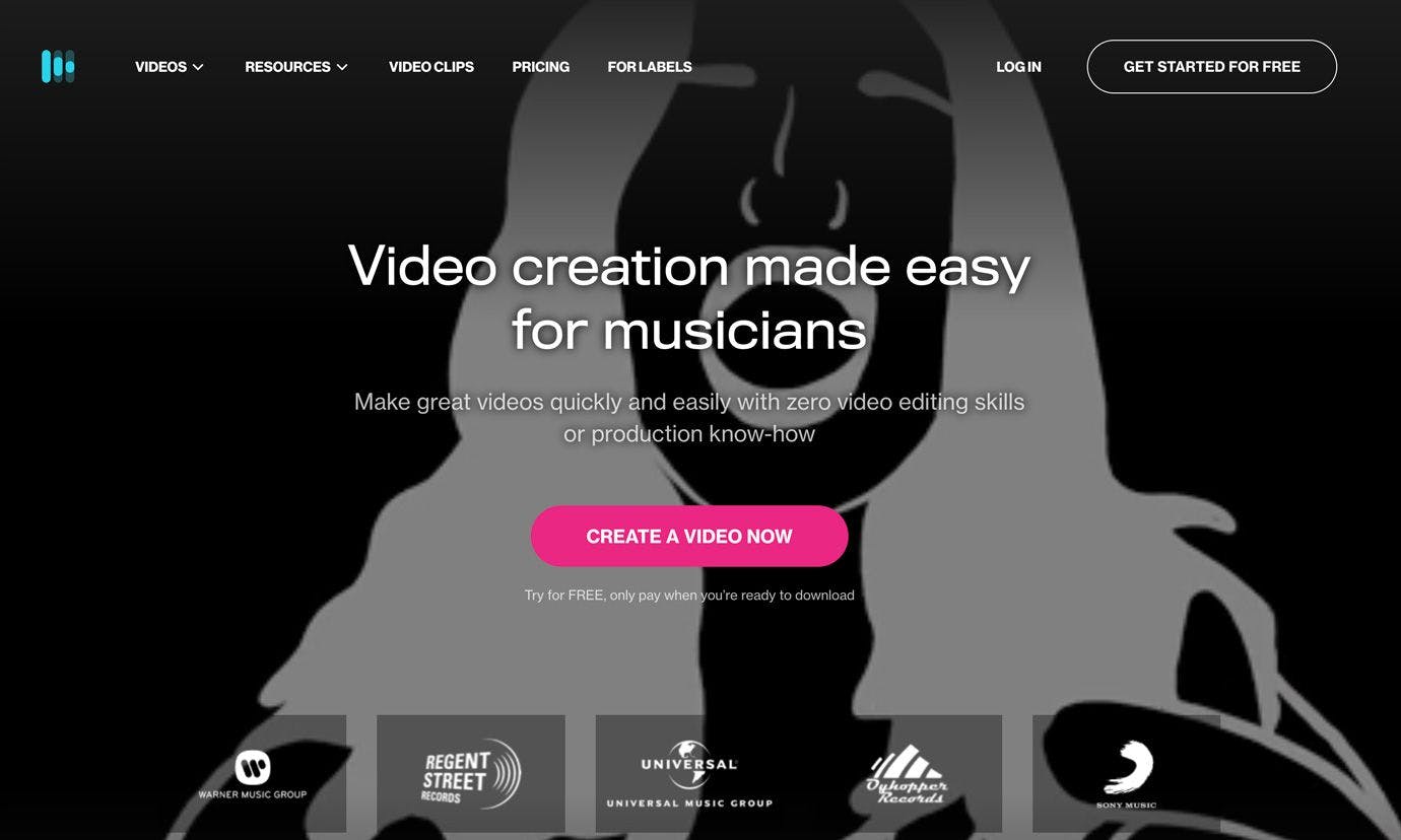 Screenshot of Rotor Videos homepage with black background on web