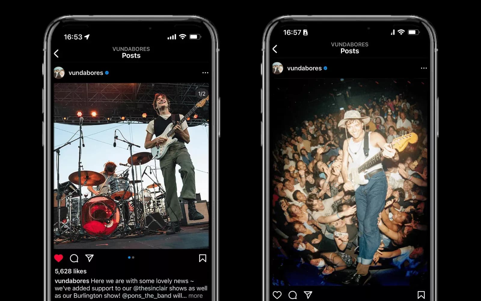 Two side by side images on an iPhone of Vundabar's instagram pictures