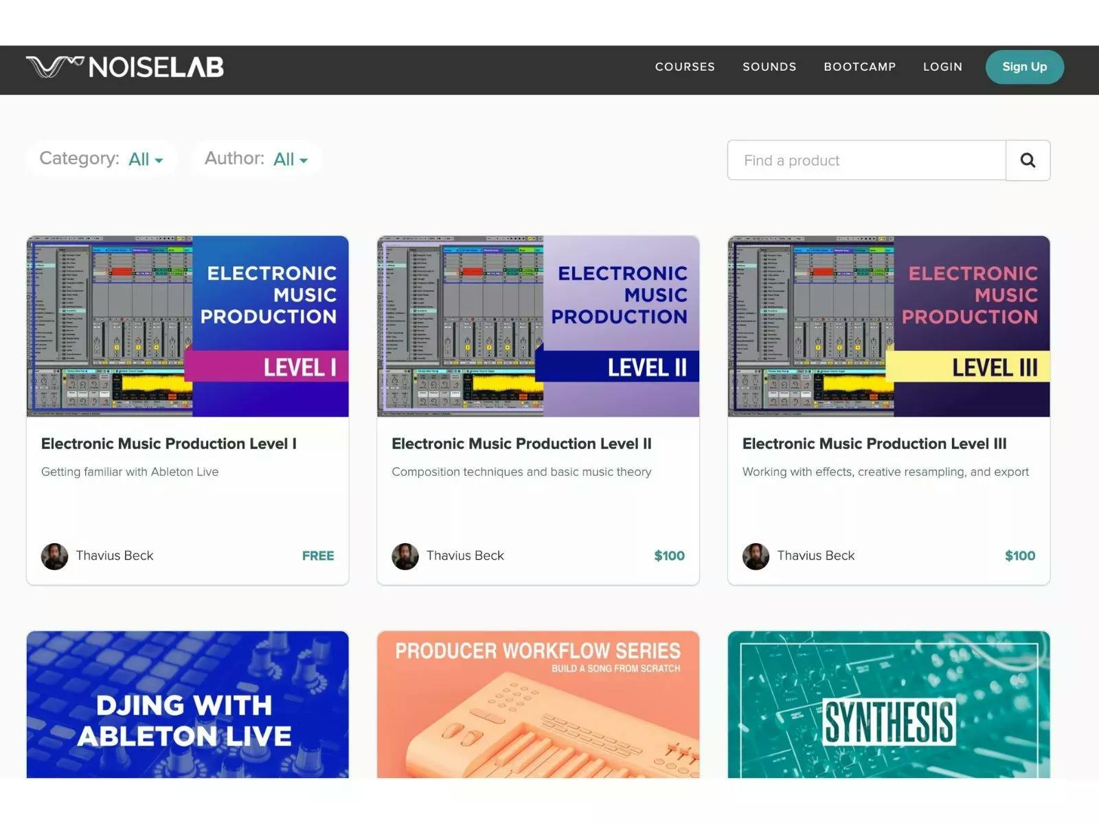 Screenshot of Noiselab live course page