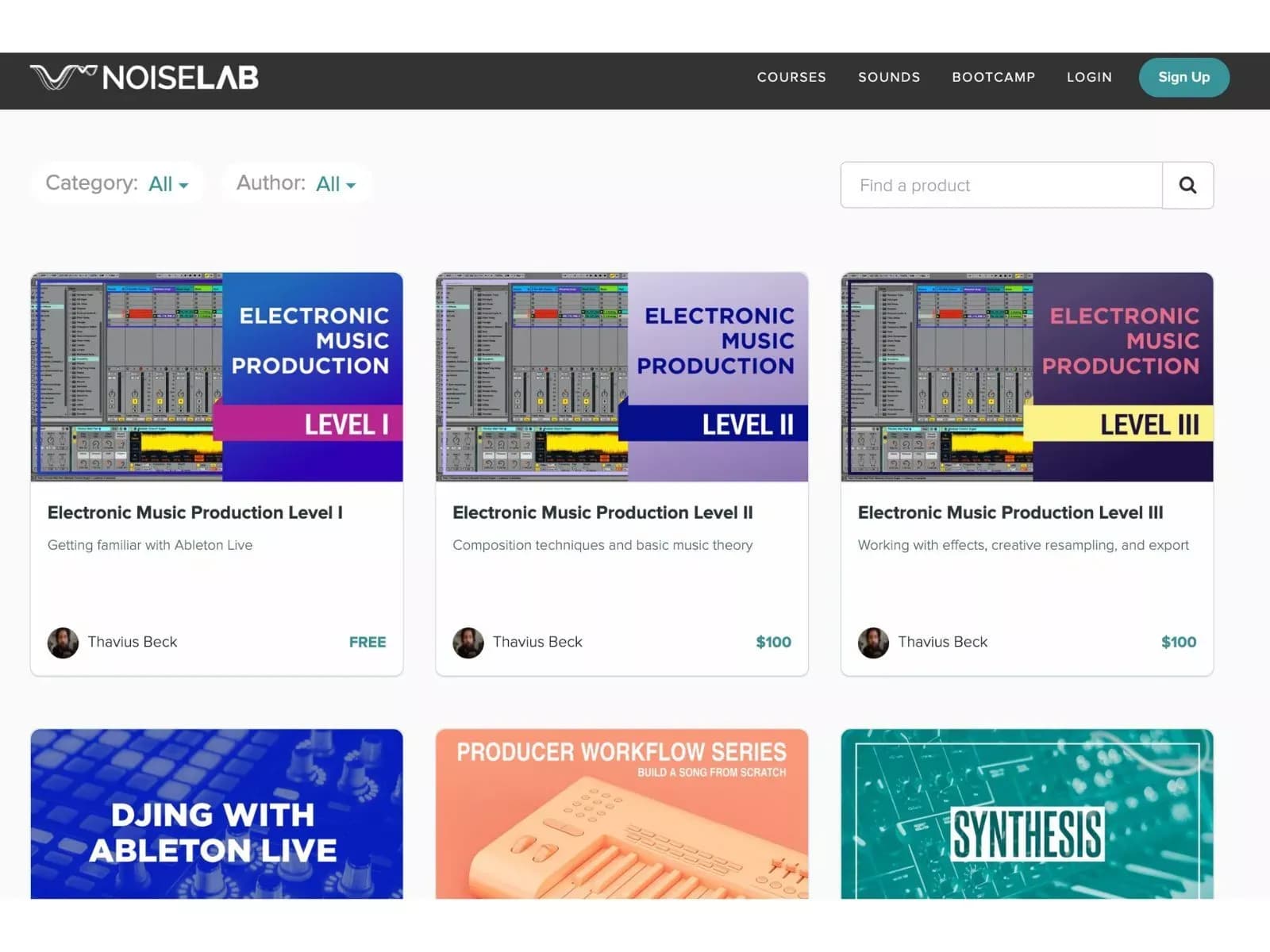 Screenshot of Noiselab live course page