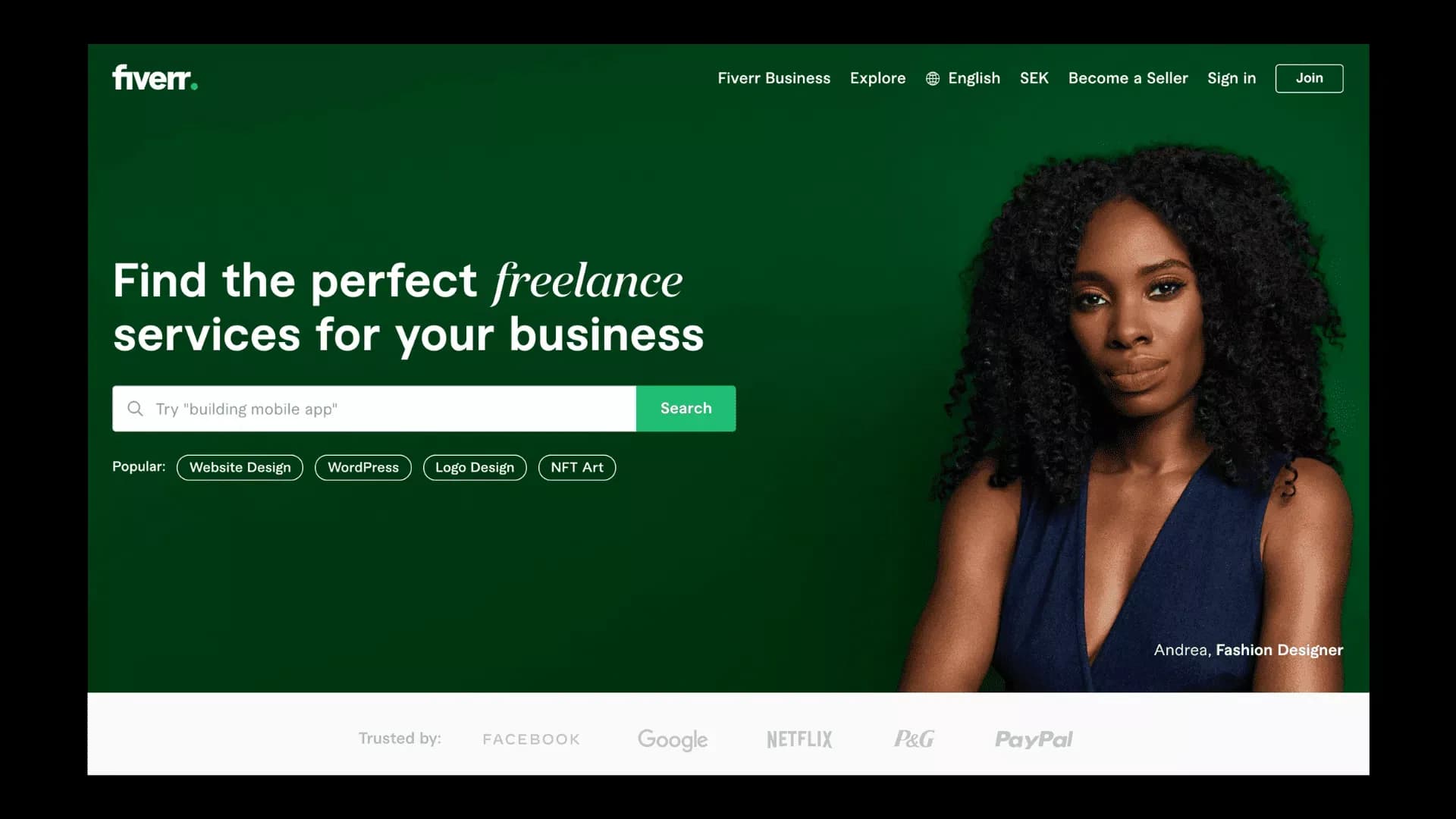 Screenshot of Fiverr homepage