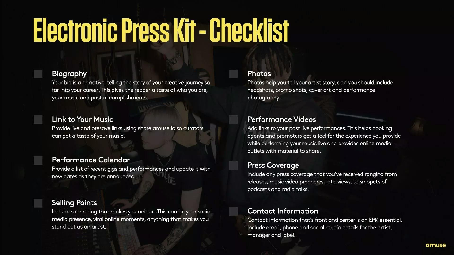 Screenshot of Electronic Press Kit Checklist