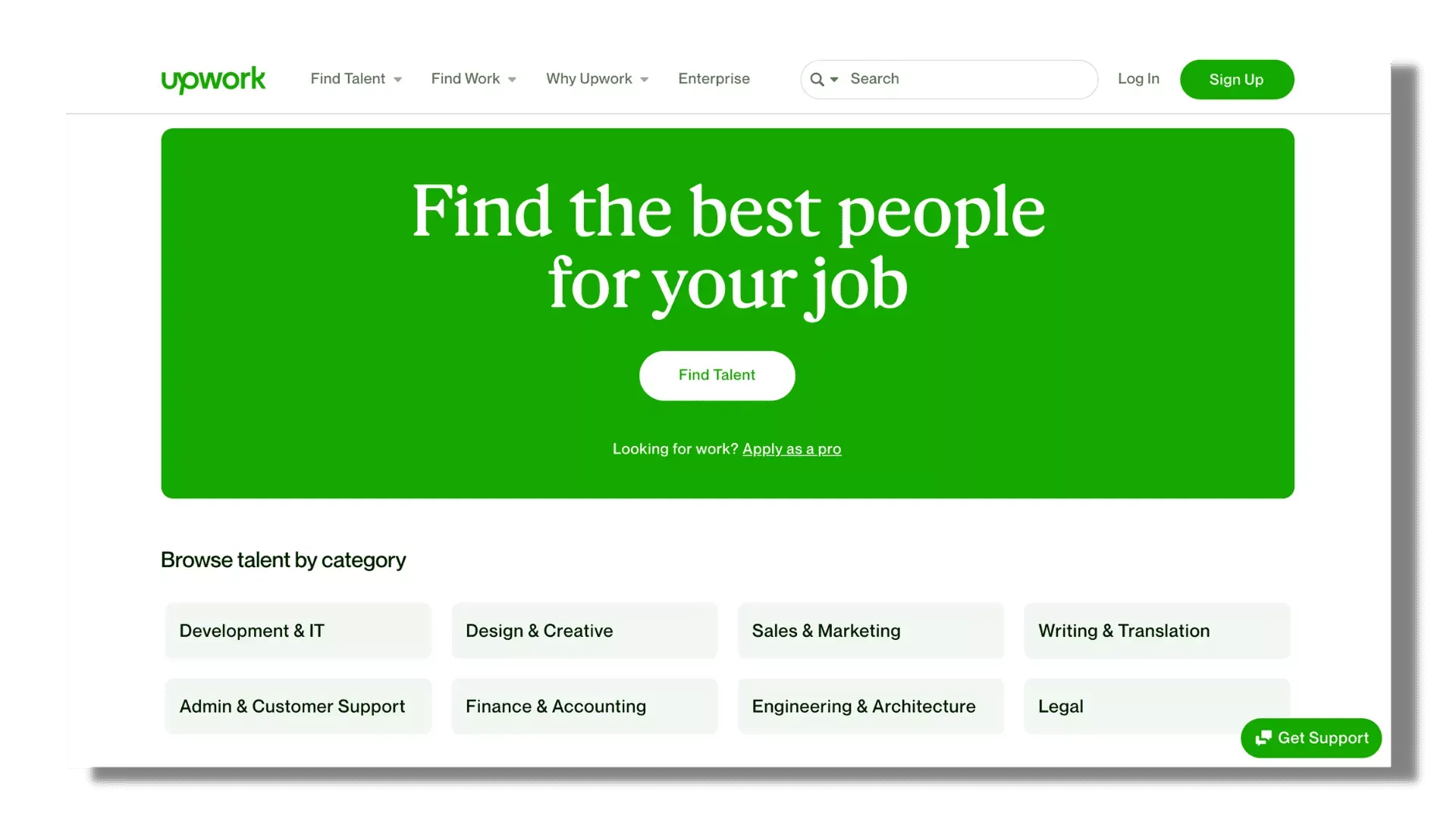 Screenshot of Upwork homepage