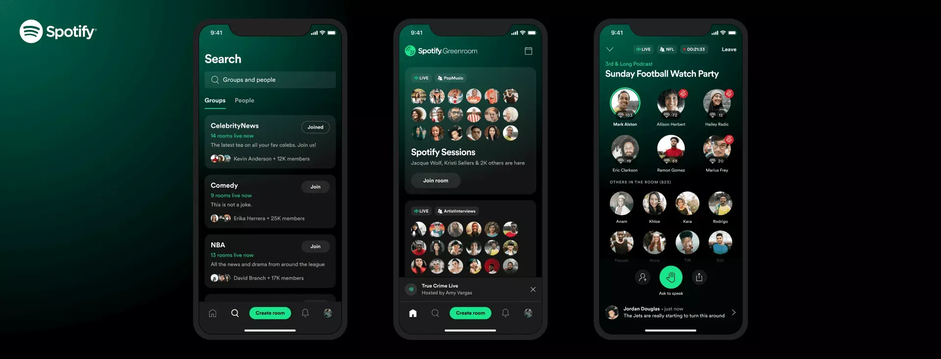 3 iPhones opened to Spotify's Greenroom