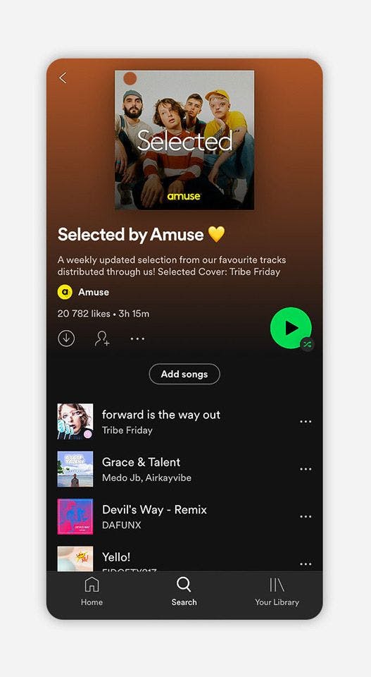 Selected by Amuse playlist on Spotify
