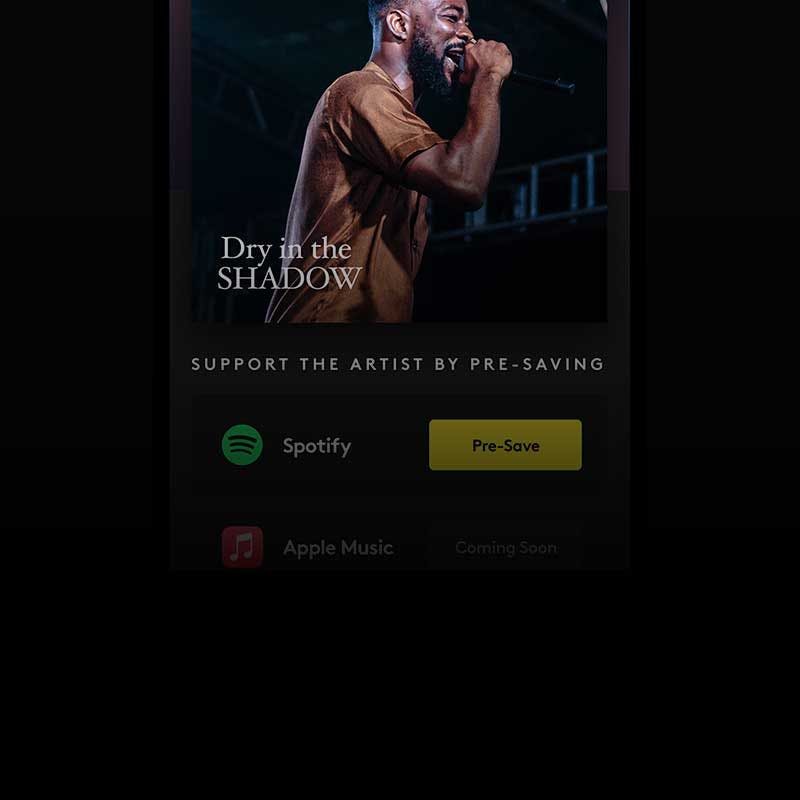 Mobile screen showing how it looks when you're at share.amuse.io to pre-save a music artists coming release